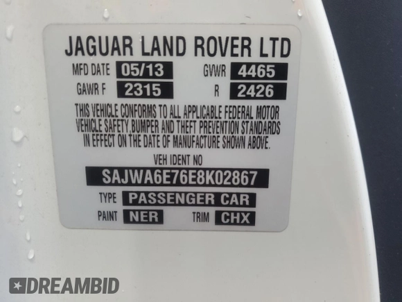 2014 Jaguar F-Type V6 with VIN SAJWA6E76E8K02867, listed as a Copart auction lot 41671135 with 87,325 mi miles and Clean Title. Bid and sale history available at DreamBid. Image 12.
