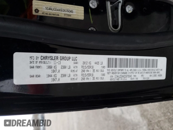 2014 Jeep Compass High Altitude with VIN 1C4NJCEAXED679345, listed as a Copart auction lot 47542615 with 153,973 mi miles and Non Repairable. Bid and sale history available at carsss.com. Image 14.