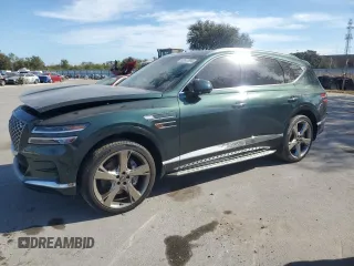 2023 Genesis GV80 with VIN KMUHCESC5PU120746, listed as a Copart auction lot 82647694 with 34,209 mi miles and Salvage Title. Bid and sale history available at carsss.com. Image 1.
