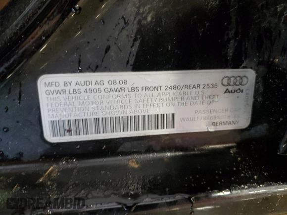 2009 Audi A4 Premium с VIN WAULF78K69N018185, выставлен на аукционе Copart как лот 50535605 с пробегом Не указан миль и Списание • Salvage title. История ставок и продаж доступна на DreamBid. Изображение 12.