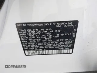 2024 Volkswagen Atlas SE with VIN 1V2LE2CA0RC249150, listed as a IAAI auction lot 41969218 with 7,291 mi miles and . Bid and sale history available at DreamBid. Image 9.