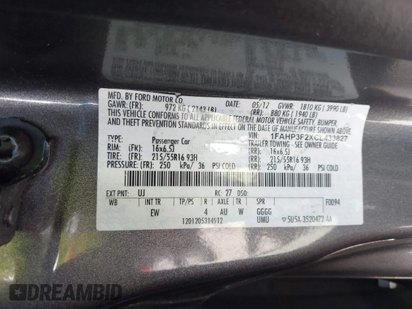 2012 Ford Focus SE with VIN 1FAHP3F2XCL433827, listed as a IAAI auction lot 41843960 with 156,343 mi miles. Bid and sale history available at carsss.com. Image 9.