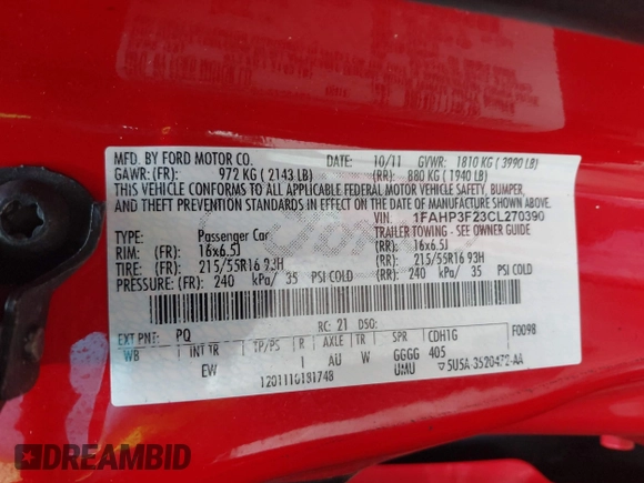 2012 Ford Focus SE with VIN 1FAHP3F23CL270390, listed as a IAAI auction lot 42541829 with 179,787 mi miles and . Bid and sale history available at DreamBid. Image 9.