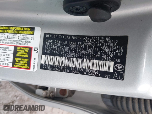 2013 Toyota Corolla L with VIN 2T1BU4EE6DC933955, listed as a IAAI auction lot 42193315 with 109,814 mi miles and . Bid and sale history available at DreamBid. Image 9.