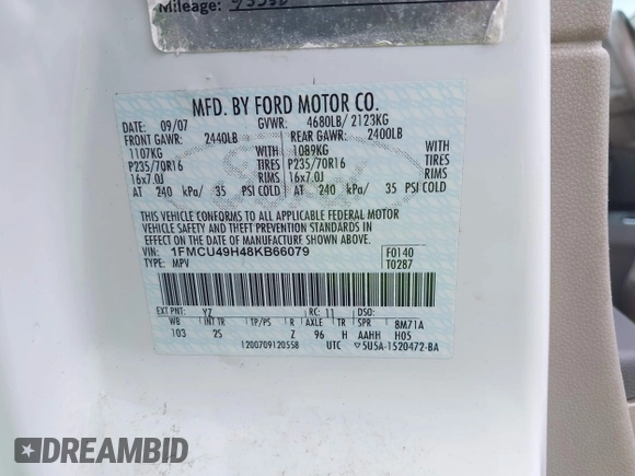 2008 Ford Escape Hybrid z VIN 1FMCU49H48KB66079, wystawiony jako IAAI lot #42113471 z przebiegiem 181 185 mil mil oraz . Historia ofert i sprzedaży dostępna na DreamBid. Obrazek 9.