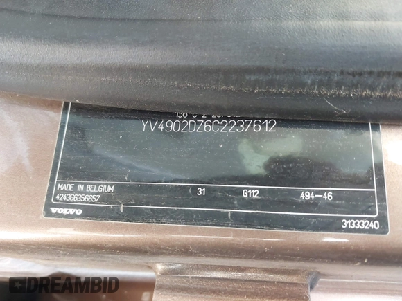 2012 Volvo XC60 3.0L с VIN YV4902DZ6C2237612, выставлен на аукционе IAAI как лот 42421249 с пробегом 179 001 миль миль и . История ставок и продаж доступна на DreamBid. Изображение 9.