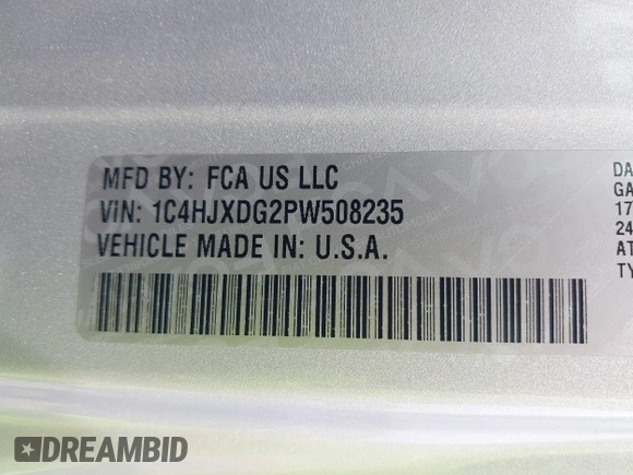 2023 Jeep Wrangler Sport with VIN 1C4HJXDG2PW508235, listed as a IAAI auction lot 42127823 with 25,069 mi miles and . Bid and sale history available at DreamBid. Image 9.