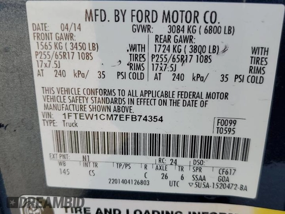 2014 Ford F-150 XL with VIN 1FTEW1CM7EFB74354, listed as a Copart auction lot 43345405 with 119,357 mi miles and Non Repairable. Bid and sale history available at carsss.com. Image 12.
