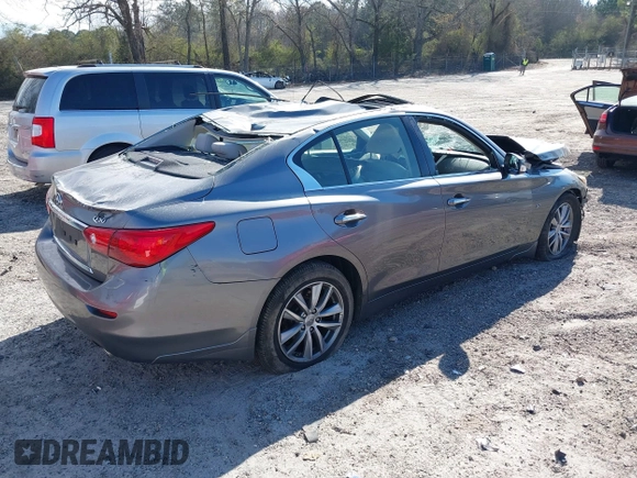 2015 Infiniti Q50 Premium with VIN JN1BV7AR4FM411454, listed as a IAAI auction lot 41707936 with 1 mi miles. Bid and sale history available at carsss.com. Image 4.