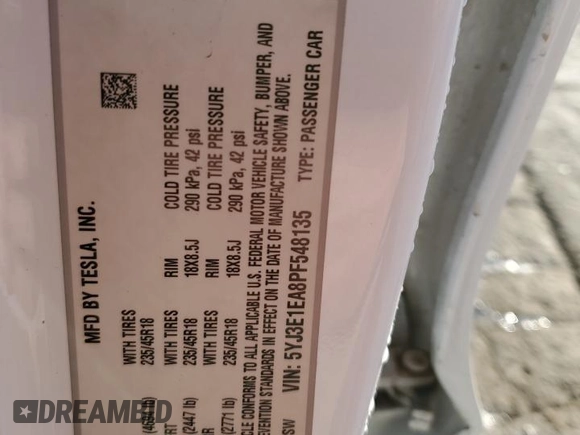 2023 Tesla Model 3 with VIN 5YJ3E1EA8PF548135, listed as a Copart auction lot 88732625 with 33,232 mi miles and Salvage Title. Bid and sale history available at DreamBid. Image 12.