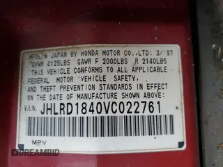 1997 Honda CR-V with VIN JHLRD1840VC022761, listed as a Copart auction lot 78191134 with 361,594 mi miles and Salvage Title. Bid and sale history available at carsss.com. Image 14.