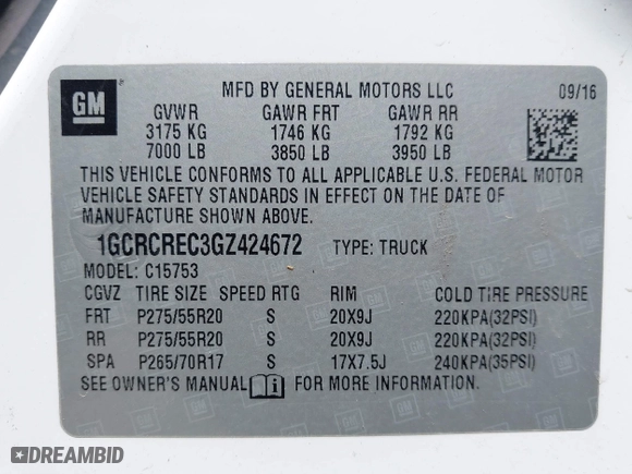 2016 Chevrolet Silverado 1500 LT with VIN 1GCRCREC3GZ424672, listed as a IAAI auction lot 41723385 with 171,126 mi miles. Bid and sale history available at carsss.com. Image 9.