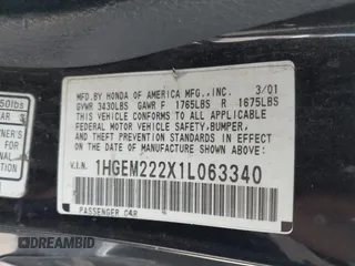 2001 Honda Civic DX with VIN 1HGEM222X1L063340, listed as a IAAI auction lot 41949554 with 194,558 mi miles and . Bid and sale history available at DreamBid. Image 9.
