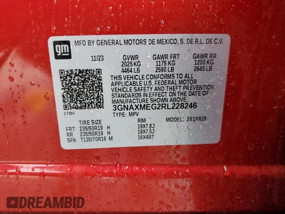 2024 Chevrolet Equinox RS with VIN 3GNAXMEG2RL228246, listed as a Copart auction lot 51309955 with 32,390 mi miles and Salvage Title. Bid and sale history available at DreamBid. Image 13.