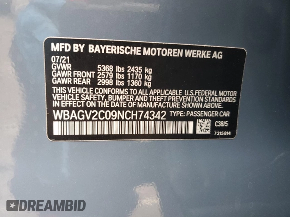 2022 BMW 8 Series 840i with VIN WBAGV2C09NCH74342, listed as a Copart auction lot 55162895 with 12,745 mi miles and Salvage Title. Bid and sale history available at DreamBid. Image 13.