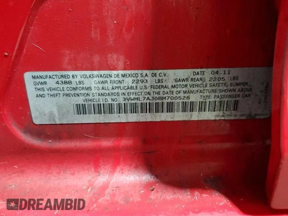 2011 Volkswagen Jetta TDI with VIN 3VWML7AJ0BM700526, listed as a Copart auction lot 82771404 with 155,284 mi miles and Salvage title. Bid and sale history available at DreamBid. Image 12.