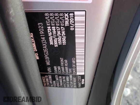 2018 Mercedes-Benz Metris Cargo with VIN WD3PG2EAXJ3419023, listed as a Copart auction lot 72775563 with 37,591 mi miles and . Bid and sale history available at carsss.com. Image 12.