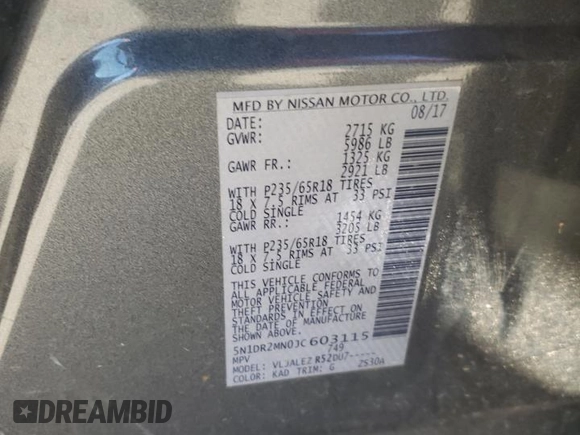 2018 Nissan Pathfinder S with VIN 5N1DR2MN0JC603115, listed as a Copart auction lot 46102035 with 114,220 mi miles and Salvage Title. Bid and sale history available at carsss.com. Image 14.
