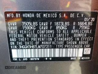 2020 Honda Fit EX с VIN 3HGGK5H87LM707311, выставлен на аукционе Copart как лот 53633745 с пробегом 56 955 миль миль и Списание • Salvage title. История ставок и продаж доступна на DreamBid. Изображение 12.