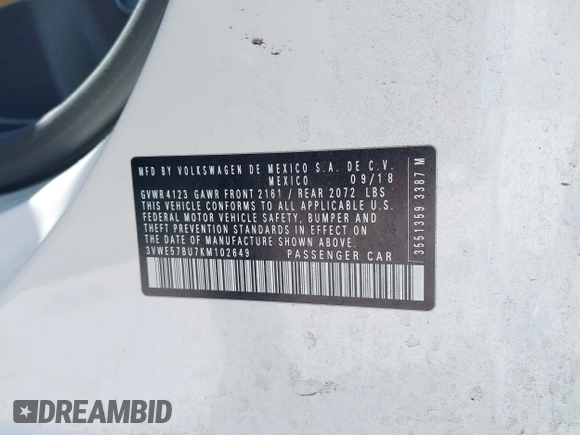 2019 Volkswagen Jetta SEL с VIN 3VWE57BU7KM102649, выставлен на аукционе IAAI как лот 42049634 с пробегом 147 492 миль миль и . История ставок и продаж доступна на DreamBid. Изображение 9.