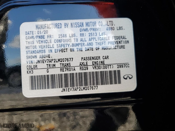 2020 Infiniti Q50 3.0t LUXE with VIN JN1EV7AP2LM207677, listed as a Copart auction lot 88036555 with 48,556 mi miles and Salvage Title. Bid and sale history available at carsss.com. Image 12.