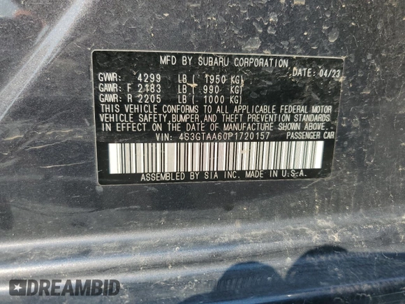2023 Subaru Impreza with VIN 4S3GTAA60P1720157, listed as a Copart auction lot 69650534 with Not provided miles and Salvage title. Bid and sale history available at DreamBid. Image 13.