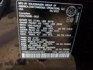 2022 Volkswagen Atlas SEL with VIN 1V2BR2CAXNC537557, listed as a Copart auction lot 44645335 with 48,374 mi miles and Salvage title. Bid and sale history available at DreamBid. Image 14.