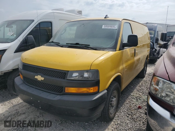 2021 Chevrolet Express Cargo z VIN 1GCWGAFP2M1175043, wystawiony jako Copart lot #59509695 z przebiegiem 225 388 mil mil oraz Czysty tytuł • Clean title. Historia ofert i sprzedaży dostępna na DreamBid. Obrazek 1.