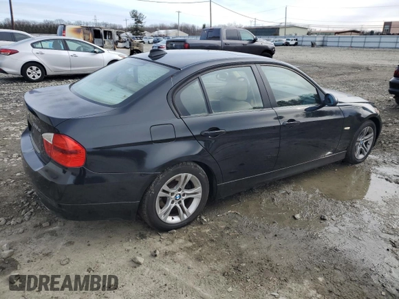 2008 BMW 3 Series 328xi with VIN WBAVC73598KP39801, listed as a Copart auction lot 43530145 with 140,626 mi miles and Salvage Title. Bid and sale history available at carsss.com. Image 3.