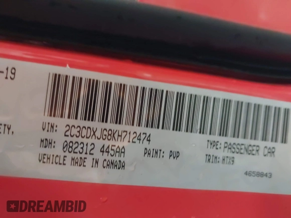 2019 Dodge Charger SXT with VIN 2C3CDXJG8KH712474, listed as a IAAI auction lot 41228985 with 117,229 mi miles and . Bid and sale history available at DreamBid. Image 9.