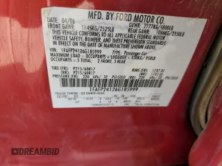 2006 Ford Five Hundred SEL with VIN 1FAFP24126G185999, listed as a Copart auction lot 76127404 with 167,624 mi miles and Salvage Title. Bid and sale history available at carsss.com. Image 12.