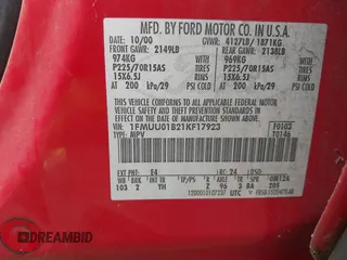 2001 Ford Escape with VIN 1FMUU01B21KF17923, listed as a IAAI auction lot 42674224 with 285,460 mi miles and . Bid and sale history available at DreamBid. Image 9.
