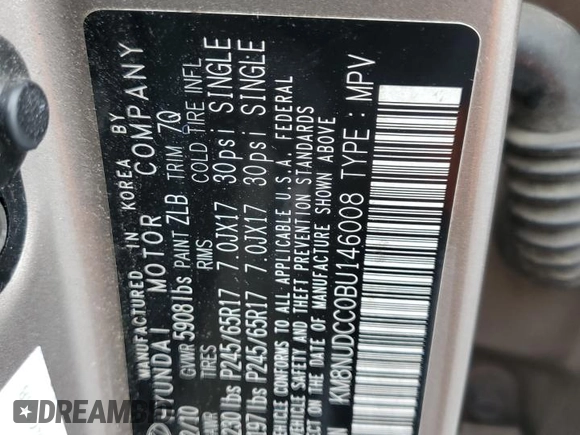 2011 Hyundai Veracruz GLS with VIN KM8NUDCC0BU146008, listed as a Copart auction lot 64395644 with 119,058 mi miles and Salvage Title. Bid and sale history available at DreamBid. Image 15.