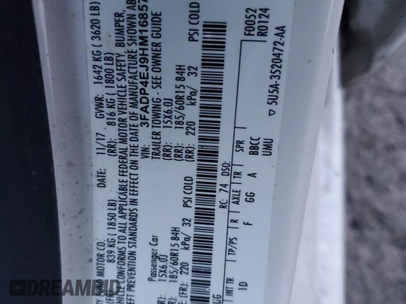 2017 Ford Fiesta SE with VIN 3FADP4EJ9HM168577, listed as a Copart auction lot 83922034 with 92,640 mi miles and Salvage Title. Bid and sale history available at carsss.com. Image 13.