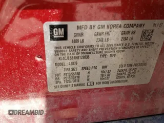2017 Buick Encore Preferred with VIN KL4CJESB1HB128036, listed as a Copart auction lot 62212985 with Not provided miles and Salvage title. Bid and sale history available at DreamBid. Image 13.