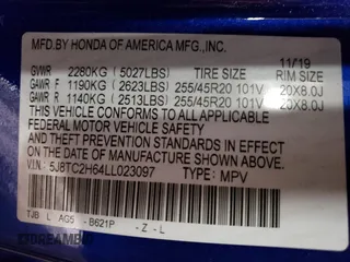2020 Acura RDX w/A-Spec Pkg with VIN 5J8TC2H64LL023097, listed as a Copart auction lot 39167763 with 35,092 mi miles. Bid and sale history available at carsss.com. Image 12.