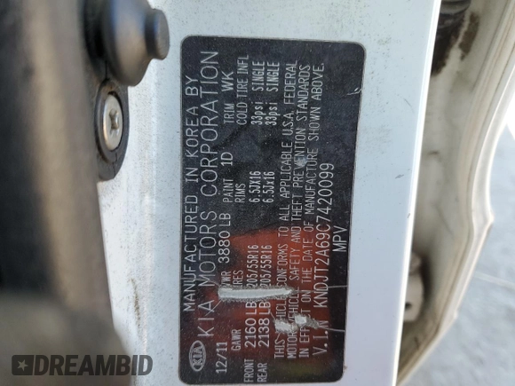 2012 Kia Soul + with VIN KNDJT2A69C7420099, listed as a Copart auction lot 87730385 with Not Provided miles and Salvage Title. Bid and sale history available at DreamBid. Image 13.