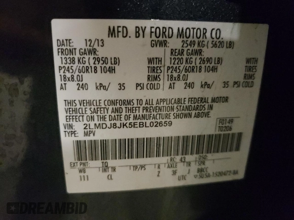 2014 Lincoln MKX with VIN 2LMDJ8JK5EBL02659, listed as a Copart auction lot 86361724 with 133,880 mi miles and Salvage Title. Bid and sale history available at carsss.com. Image 13.