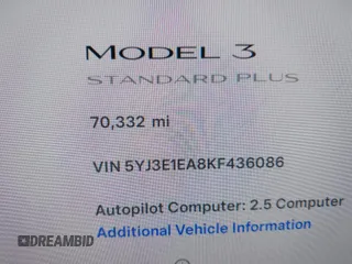 2019 Tesla Model 3 Mid Range with VIN 5YJ3E1EA8KF436086, listed as a IAAI auction lot 41682093 with 70,332 mi miles and . Bid and sale history available at DreamBid. Image 15.