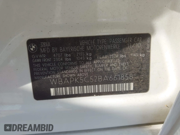 2011 BMW 3 Series 328i xDrive z VIN WBAPK5C52BA661858, wystawiony jako IAAI lot #42074865 z przebiegiem 92 412 mil mil oraz . Historia ofert i sprzedaży dostępna na DreamBid. Obrazek 9.