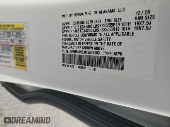 2021 Honda Odyssey Touring z VIN 5FNRL6H83MB041063, wystawiony jako Copart lot #48914835 z przebiegiem 23 556 mil mil oraz Szkoda całkowita • Salvage title. Historia ofert i sprzedaży dostępna na DreamBid. Obrazek 14.
