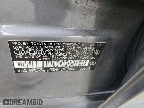 2019 Lexus IS 300 z VIN JTHBA1D22K5096872, wystawiony jako Copart lot #51380345 z przebiegiem 63 728 mil mil oraz Szkoda całkowita • Salvage title. Historia ofert i sprzedaży dostępna na DreamBid. Obrazek 12.