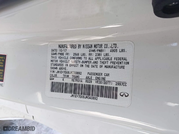 2018 Infiniti Q60 3.0t LUXE with VIN JN1EV7EK8JM340892, listed as a IAAI auction lot 41168632 with 68,647 mi miles. Bid and sale history available at carsss.com. Image 9.