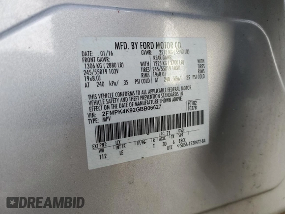 2016 Ford Edge Titanium with VIN 2FMPK4K92GBB06627, listed as a Copart auction lot 47060955 with 161,395 mi miles and Salvage Title. Bid and sale history available at carsss.com. Image 14.