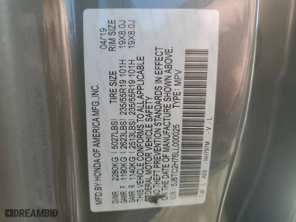 2020 Acura RDX w/Advance Pkg with VIN 5J8TC2H76LL000025, listed as a Copart auction lot 48022725 with 161,677 mi miles and Salvage Title. Bid and sale history available at carsss.com. Image 13.