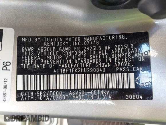 2017 Toyota Camry XLE z VIN 4T1BF1FK3HU290840, wystawiony jako IAAI lot #41470555 z przebiegiem 62 190 mil mil oraz . Historia ofert i sprzedaży dostępna na DreamBid. Obrazek 9.
