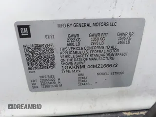 2021 GMC Acadia SLT with VIN 1GKKNML44MZ166673, listed as a IAAI auction lot 41906468 with 95,498 mi miles. Bid and sale history available at carsss.com. Image 9.