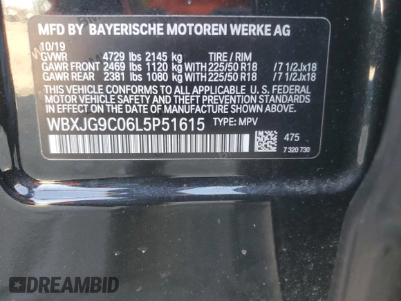 2020 BMW X1 xDrive28i с VIN WBXJG9C06L5P51615, выставлен на аукционе Copart как лот 52238465 с пробегом 43 469 миль миль и Списание • Salvage title. История ставок и продаж доступна на DreamBid. Изображение 13.