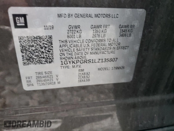 2020 Cadillac XT6 AWD Sport with VIN 1GYKPGRS1LZ135807, listed as a Copart auction lot 59079044 with 152,771 mi miles and Non Repairable. Bid and sale history available at carsss.com. Image 13.
