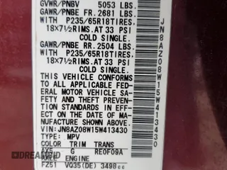 2005 Nissan Murano SL with VIN JN8AZ08W15W413430, listed as a Copart auction lot 52550105 with 156,401 mi miles and Salvage Title. Bid and sale history available at carsss.com. Image 13.